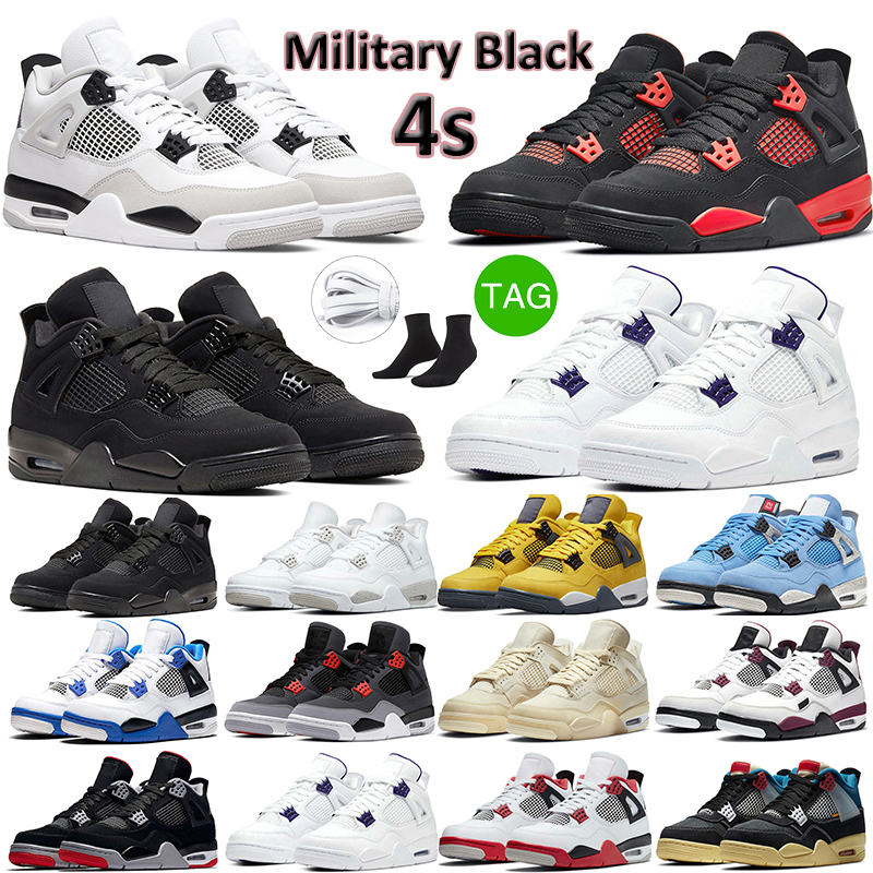 

4s military black cat men women basketball shoes 4 retro bred white oreo blank canvas red thunder jumpman 4 lightning mens trainer sports sneakers size 5.5-13, # 5