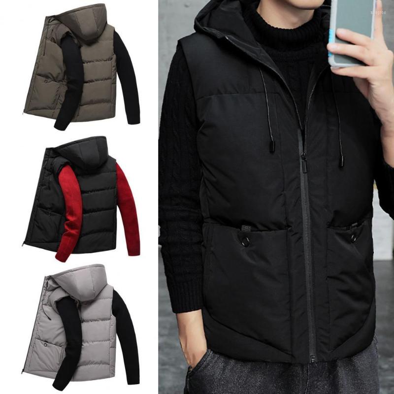 

Men's Vests Classic Cotton Vest Windproof Coldproof Soft Men Autumn Winter Solid Color Hooded Thickened Down Waistcoat, Black