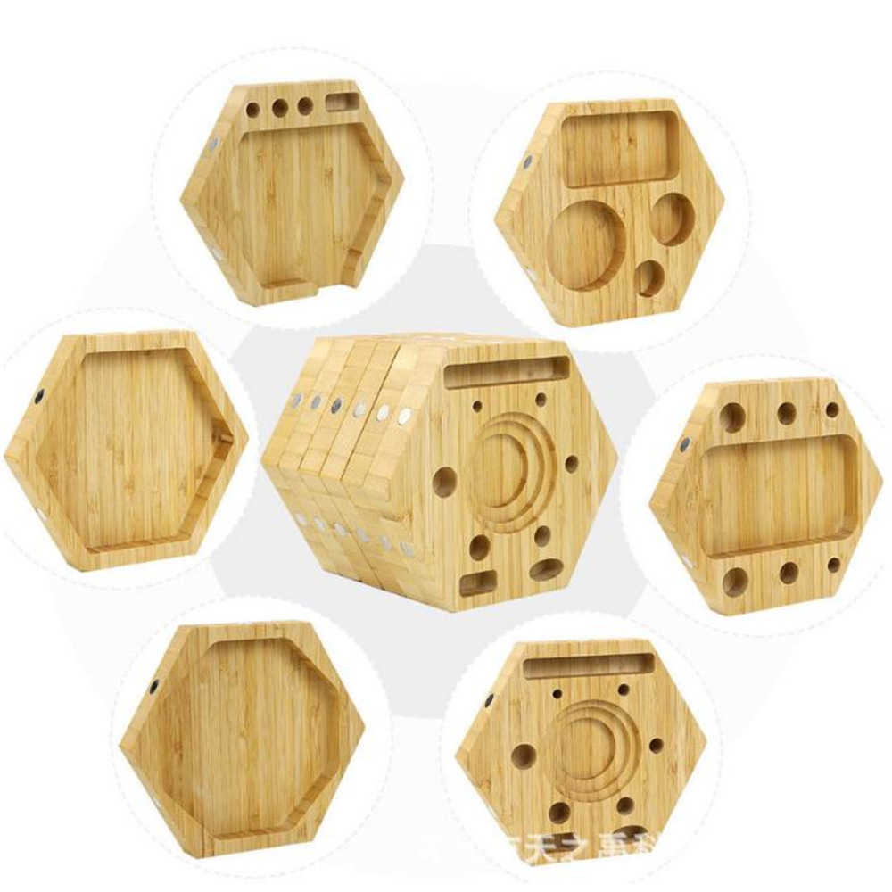 

Hookahs Wooden hexagon rolling tray Creative magnetic suction removable operating tray portable tobacco smoking tool