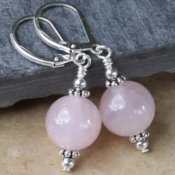 

Fashion Handmade Rose Round Beads Sterling Silver Dangle Earrings