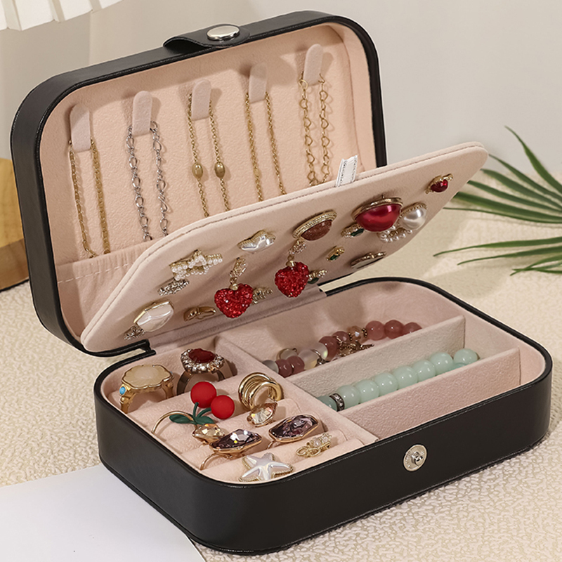 

Jewelry Boxes Portable Box Organizer Display Travel Case Holder Button Leather Storage Zipper Jewelers 221208