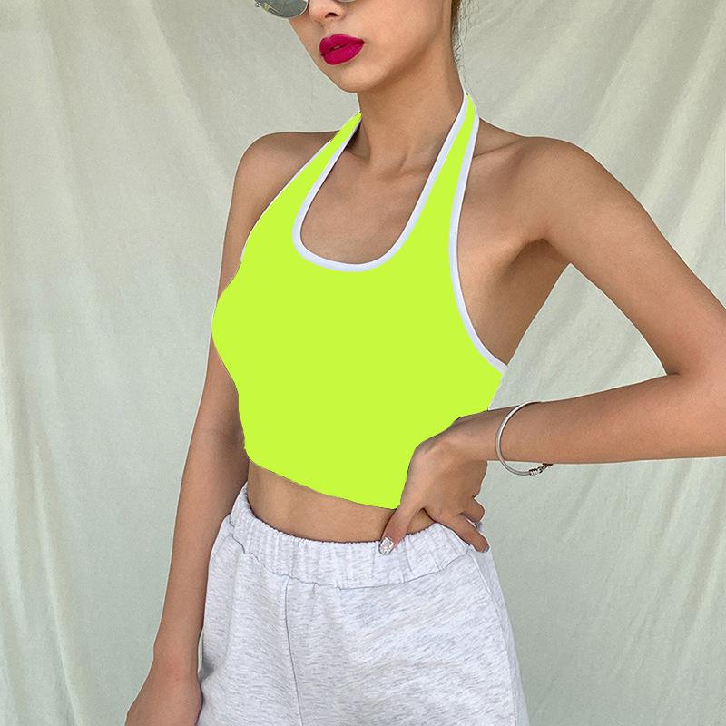 

Women' Tanks & Camis 2022 Sexy Women Solid Color Vest Summer Sleeveless Nightclub Hanging Neck Waist Backless Short Beach Sports Tank Tops, Black