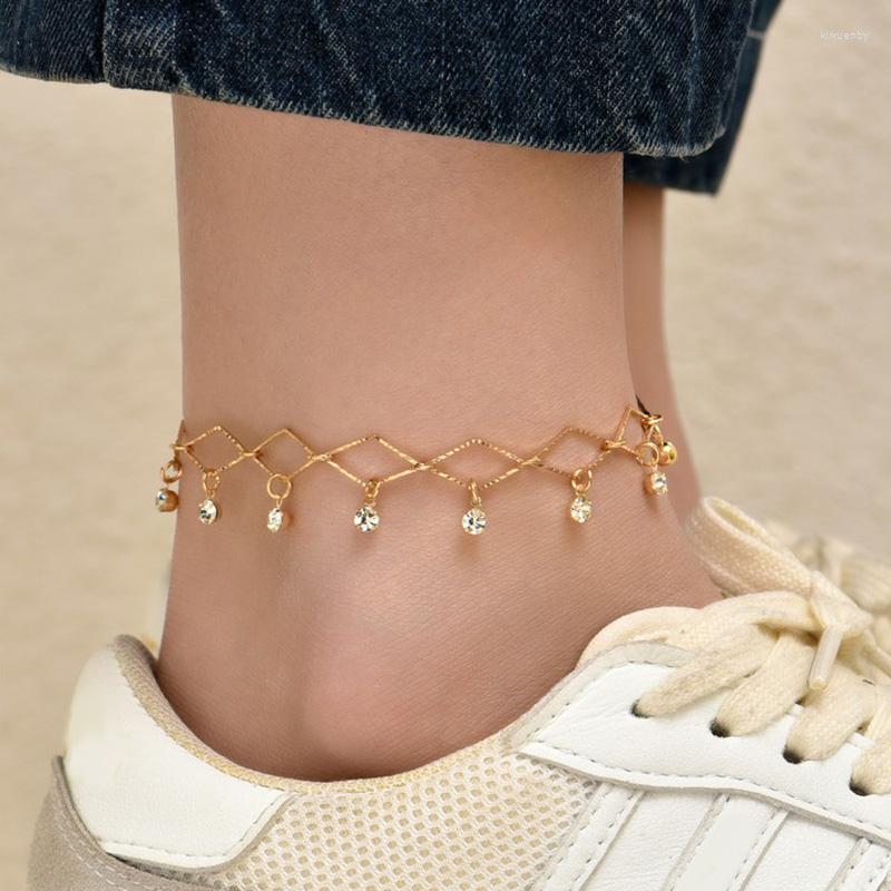 

Anklets ALYXUY Fashion Simple Geometry Crystal Pendant Trendy Foot Metal Chain Bracelet Women Jewelry Gift