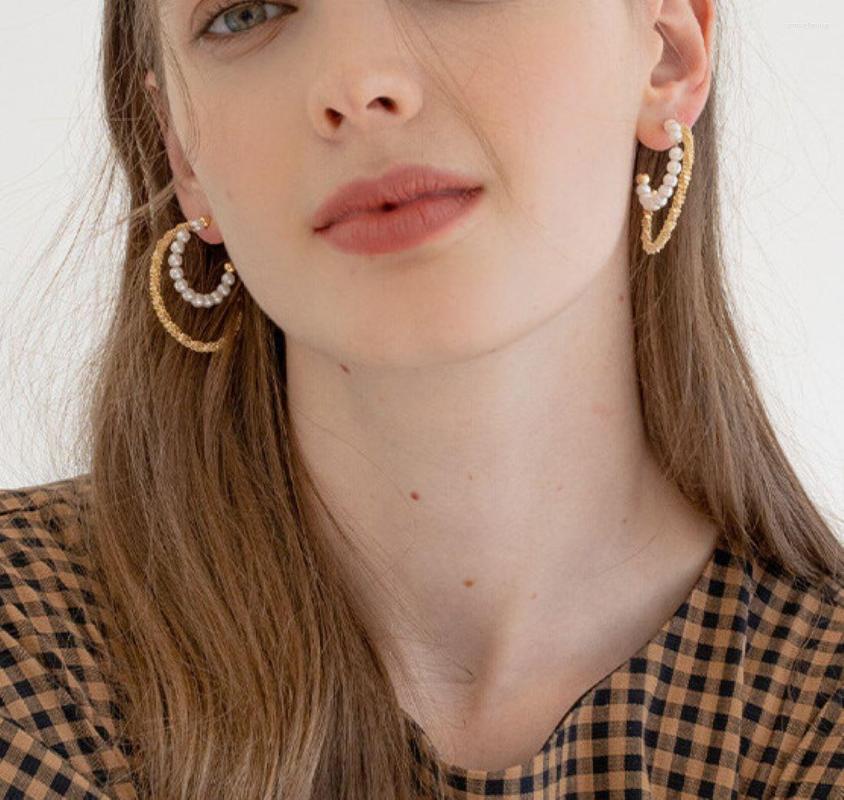 

Hoop Earrings 2022 Vintage Pearl For Women Big Gold Multi Layer Round Circle Korean Jewelry Brincos Femme