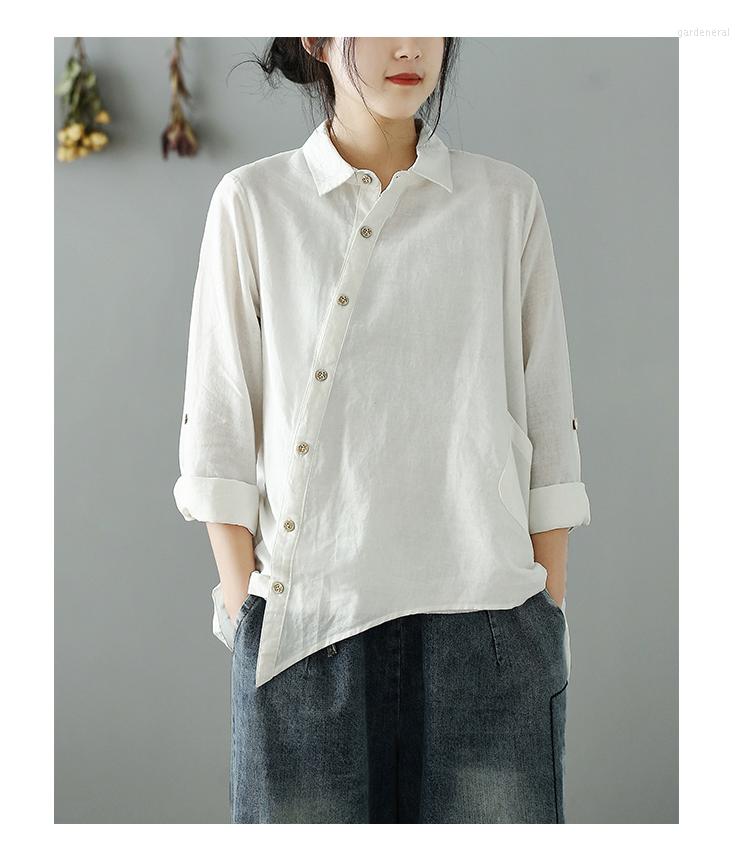 

Women's Blouses Aransue Japanese Style Ropa Camisa Natural Cotton Linen Women Blouse Long Sleeve Shirt Irregular Blusa Spring Tops #303-0172, White