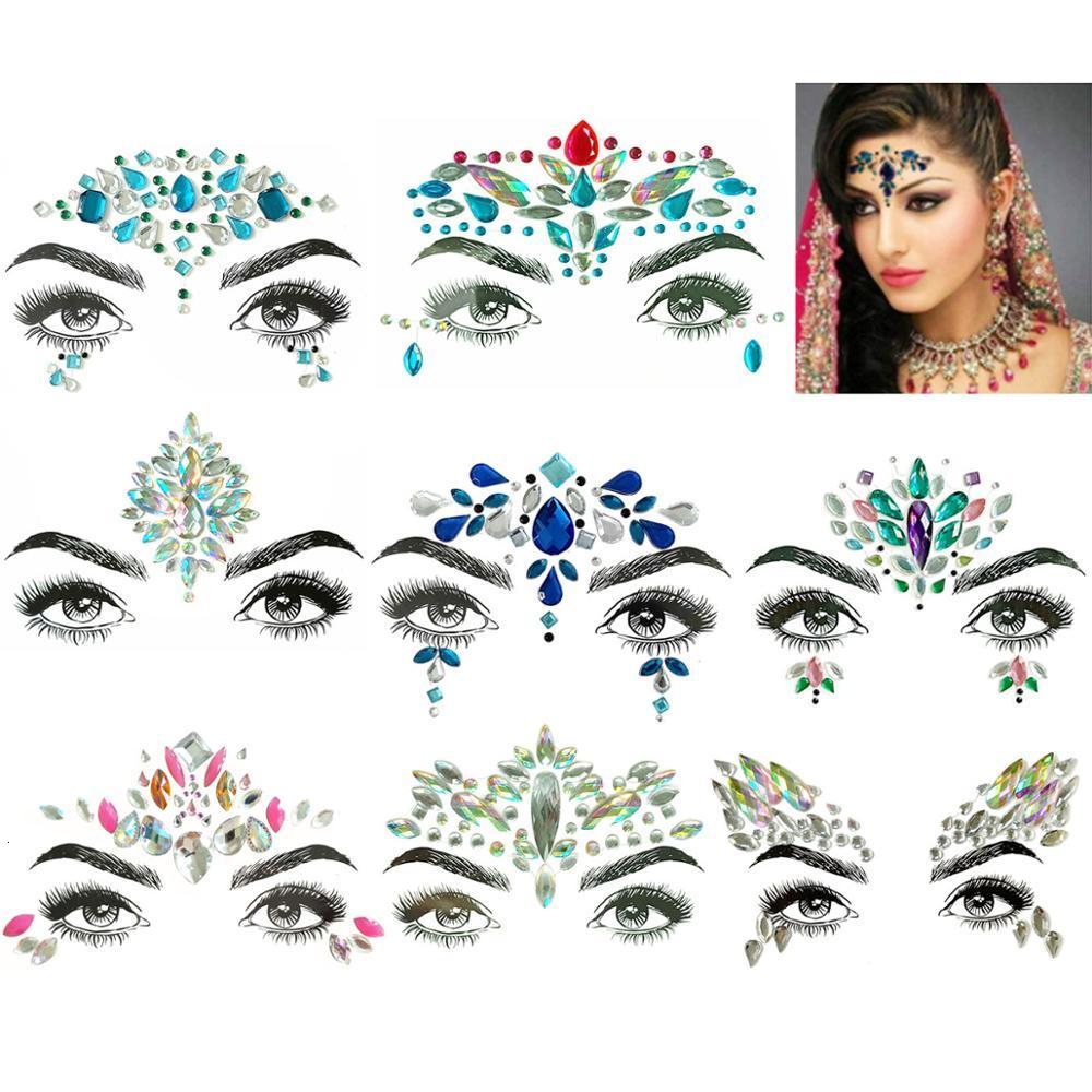 

Temporary Tattoos 8 sets Face Gems Stickers Body Jewelry Crystal for Festival Decorations 221208