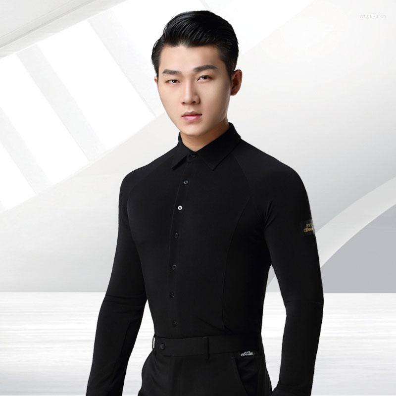 

Stage Wear Doubl Men's Ballroom Professional Dance Top Shirt White Button Standard Social Latin Waltz Clothes Practise Long Sleeve, White shirt