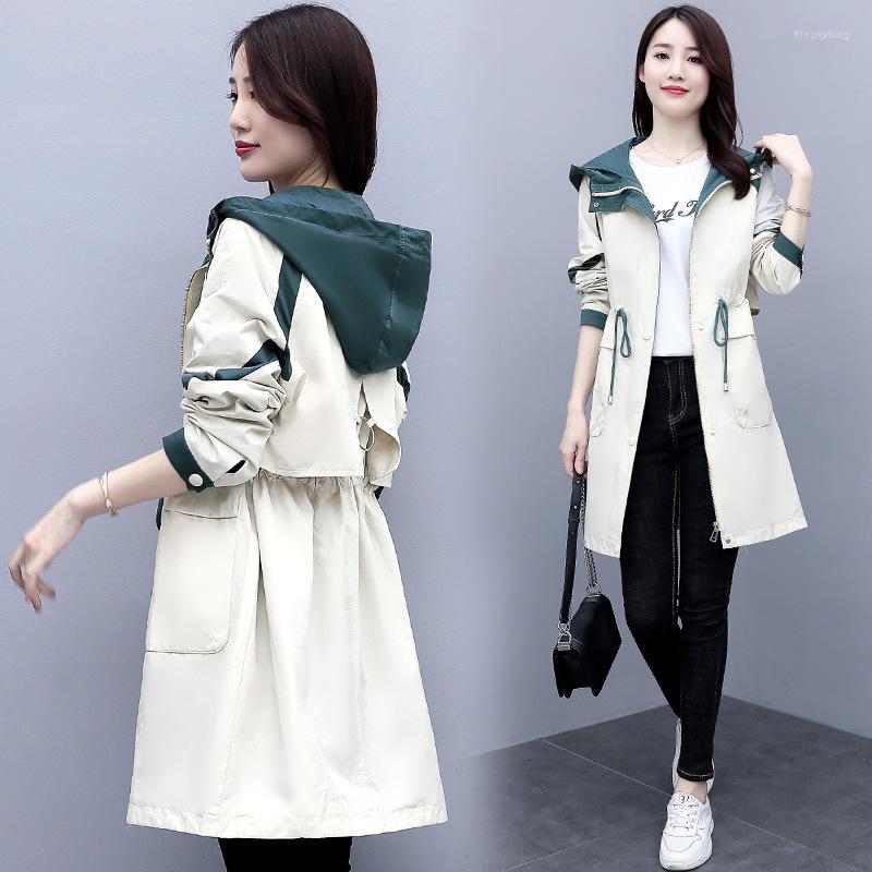 

Women's Trench Coats Spring Autumn Classic Long Women's Coat Casual Thin Women Windbreaker Female Overcoat Hooded Slim Outwear, Black