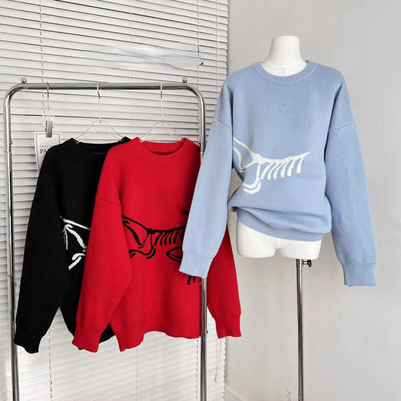 

Autumn winter designer knitted sweater mens simple jacquard knittedshirt arc loose pullover womens round neck sweaters, Black-usa size