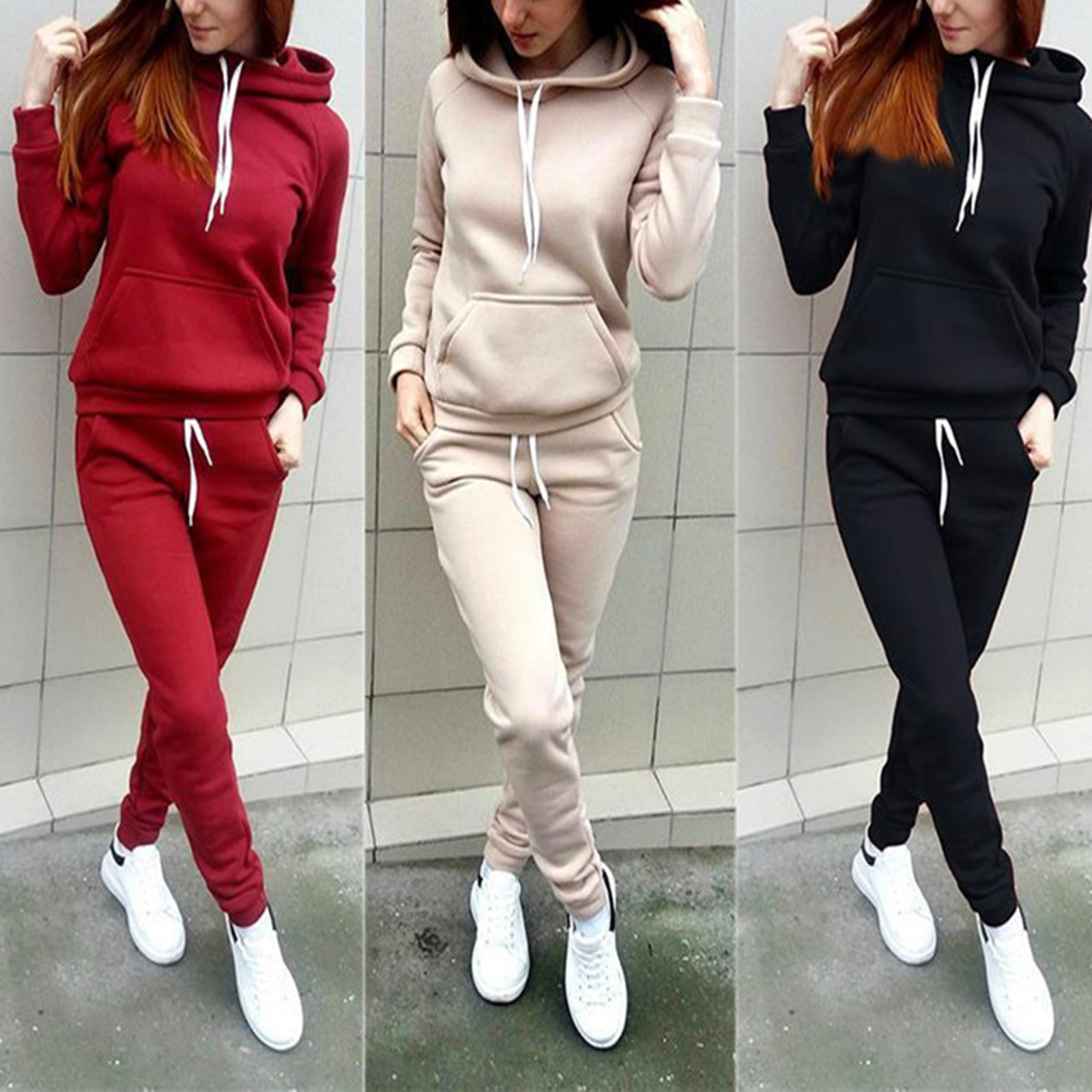 

Women's Two Piece Pants Simple Autumn Sports Suit Hooded Sweatshirts And Set For Exercise NOV99 221207, Red