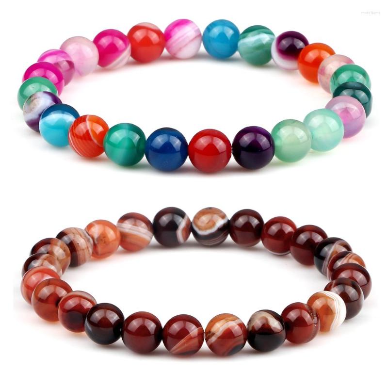 

Strand 8mm Colorful Natural Stone Bracelet For Men Women Striped Elastic & Bangles Yoga Balance Prayer Jewelry Gifts