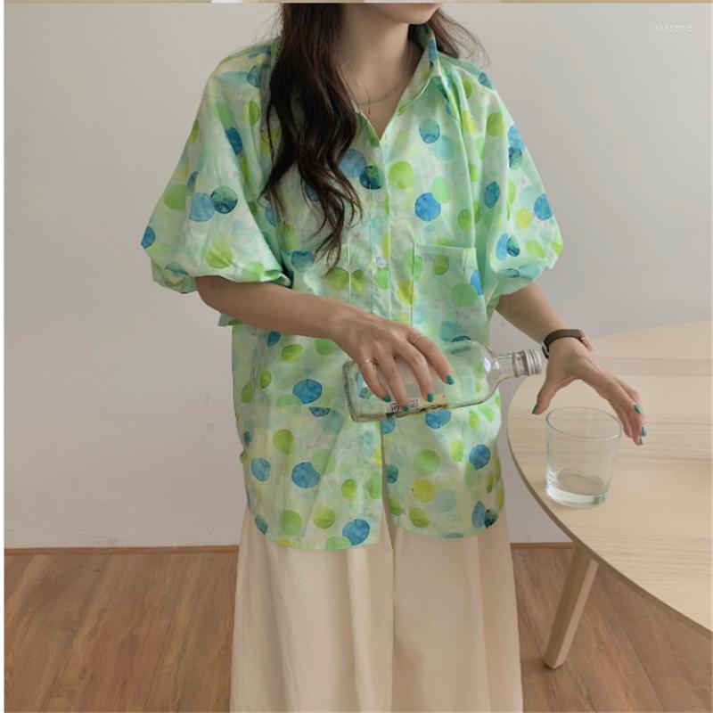 

Women's Blouses Cute Childlike Balloon Print Puff Sleeve Shirt, Green