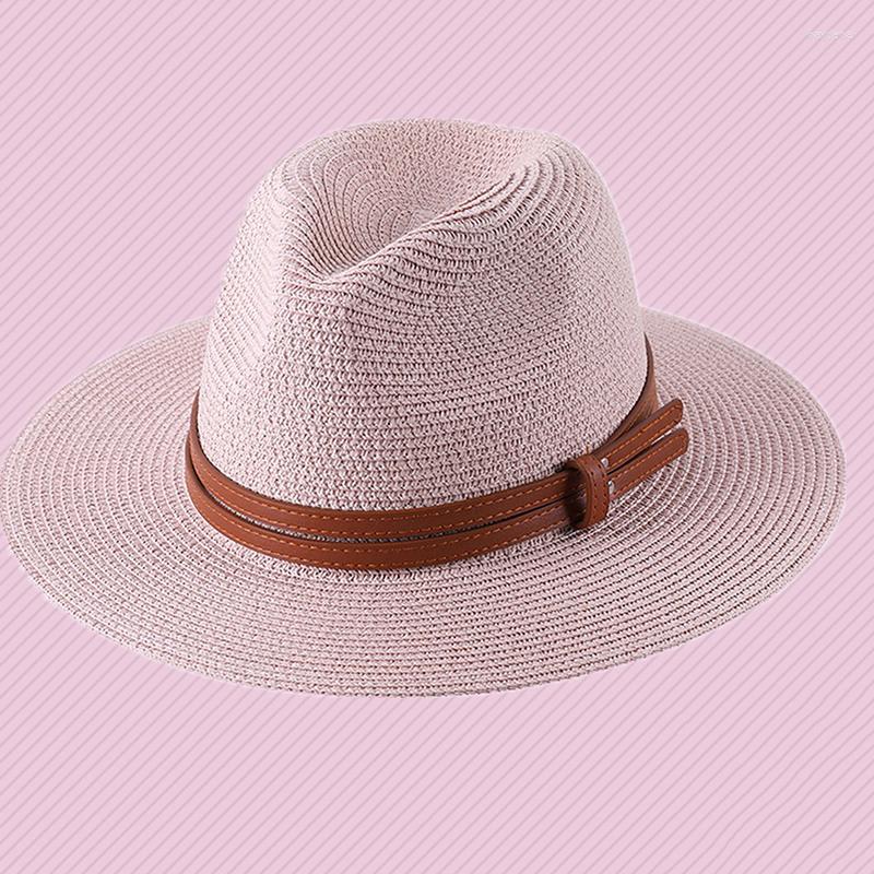 

Berets Hats For Women Natural Panama Straw Hat Men Wide Brim Beach Sun Cap UV Protection Chapeau Sombrero Hombre LM74, White