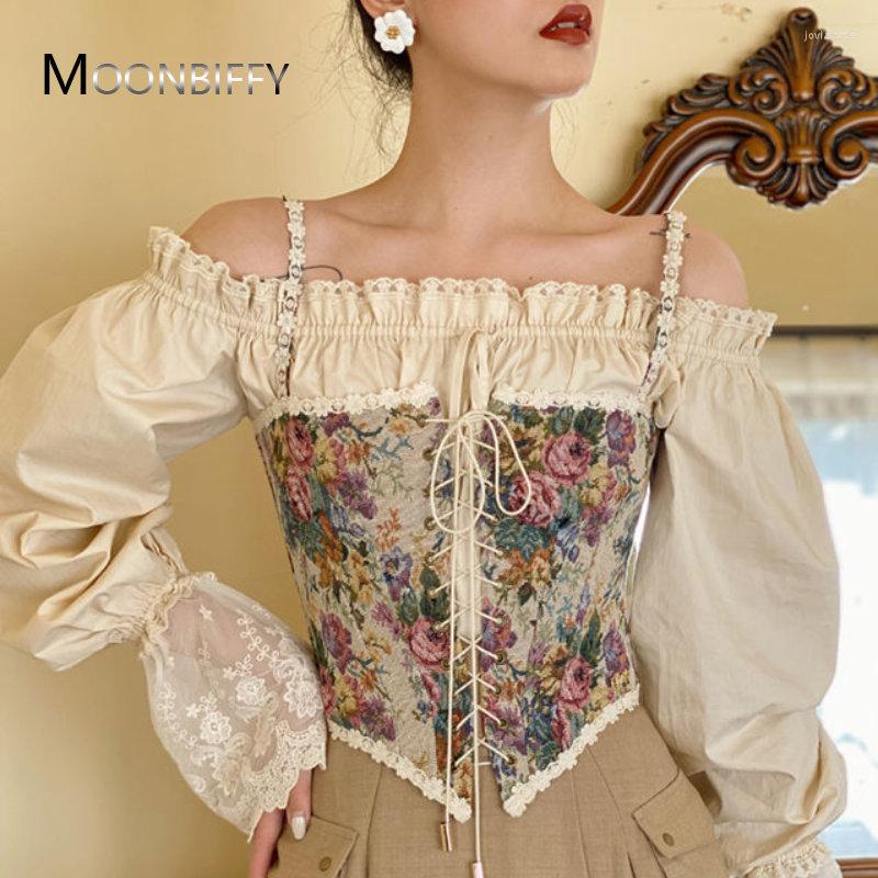 

Women' Tanks Floral Beach Party Sexy Bustiers Crop Women Backless Bandage French Vintage Halter Top Korean Fashion Boho Lace With Corset, Beige