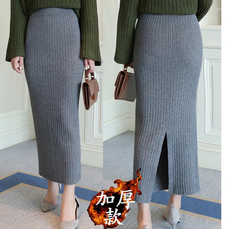 

Skirts Autumn And Winter Wild Women's Thickening High Waist Bag Hip Split Ends Long Section Quality Knitted Skirt, Black