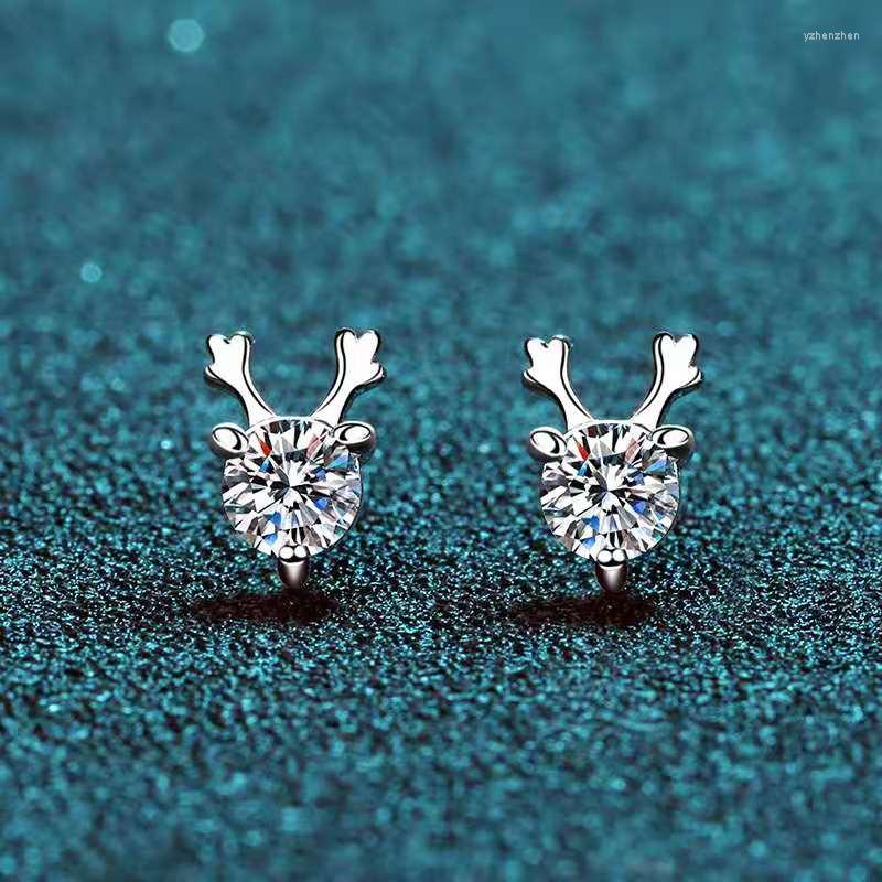 

Stud Earrings 925 Sterling Silver Passed Diamond Test Perfect Cut Moissanite Earring Deer Shape Cute Luxury Jewelry Friend Gift