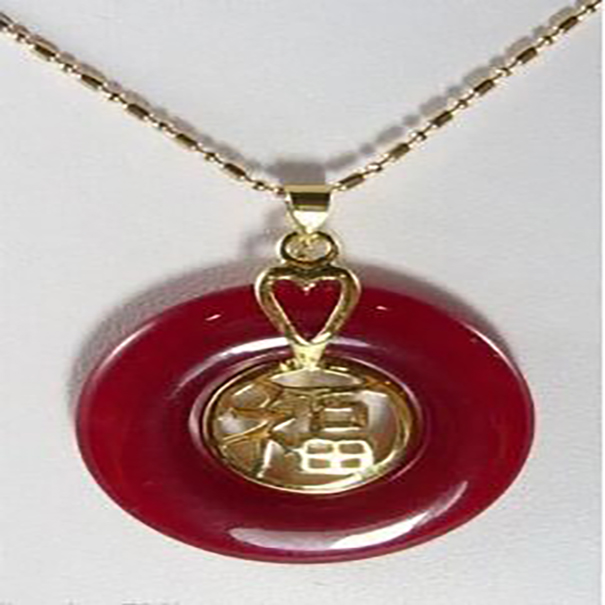 

NEW Fashion Jewelry red jade blessing 18kgp Necklace Pendant AAA