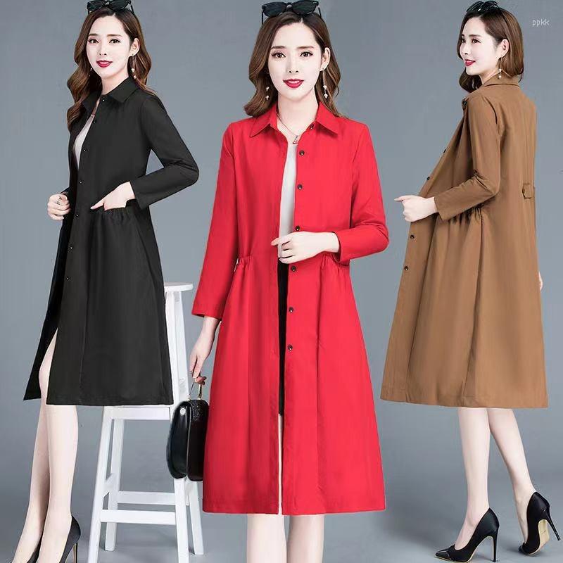 

Women's Trench Coats Women's Windbreaker Medium Long Fashion Thin Black Spring And Autumn Coat