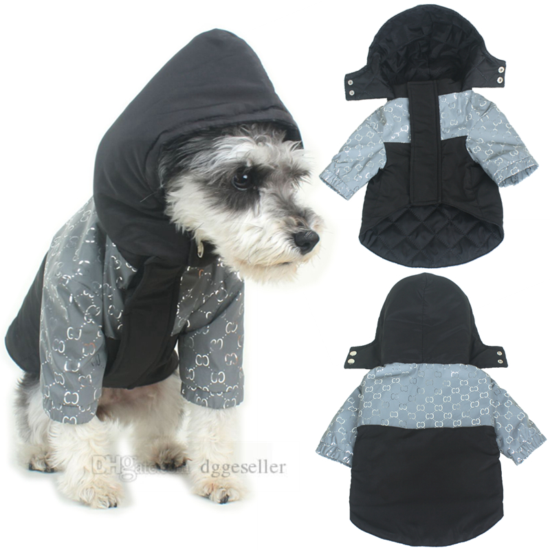 

Designer Dog Clothes Brand Dog Apparel Winter Dogs Hoodie Cold Weather Coat Waterproof Reflective Warm Pet Jackets for Small Doggy with Classic Letters Black XL A460