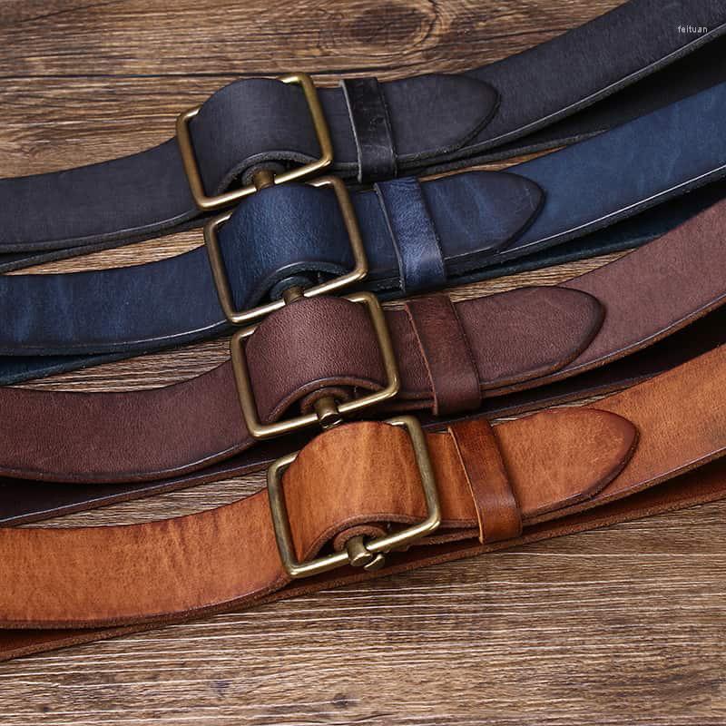 

Belts 3.8 Wide Pure Cowhide Genuine Leather For Men's High Quality Jeans No Drilling Smooth Buckle Cowboy Waistband Male Fashion, Black