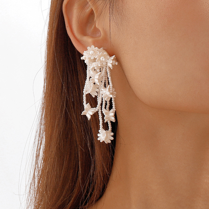 

Fashion Handmade Pearl Flower Tassel Dangle Earings Exaggerated All-match Earrings Women Party Wedding Jewelry