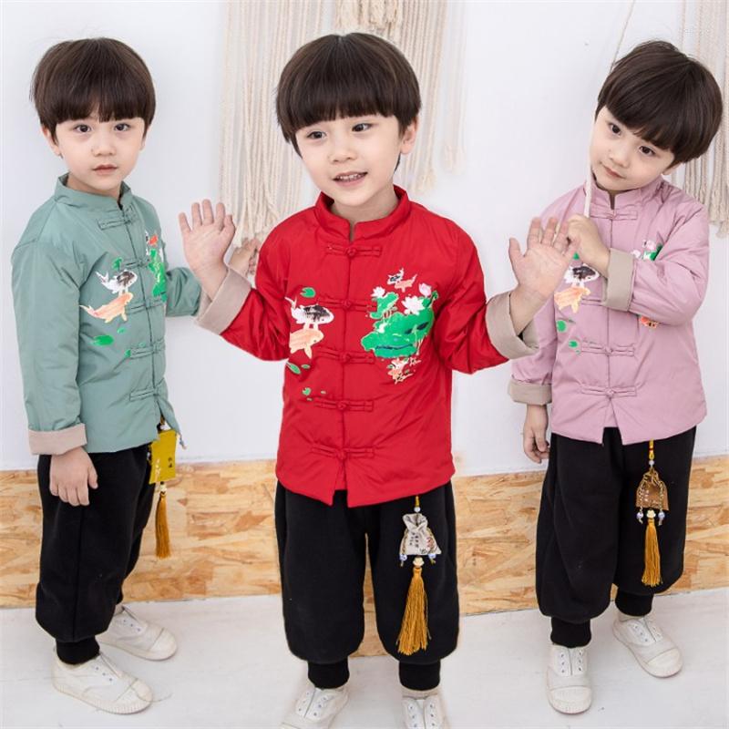 

Ethnic Clothing Tang Suit Traditional For Children Hanfu Thickening Kid Retro Embroidery Lotus 2022 Winter Costume