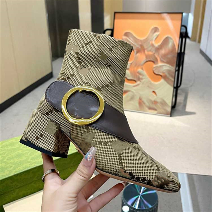 

Top Design Winter Boots Fashion Women Vintage GGity Decorative Leather Cotton Cloth Wool Warm Keeping High Heel Thick Sole Snow Flat Socks Shoes 03-03