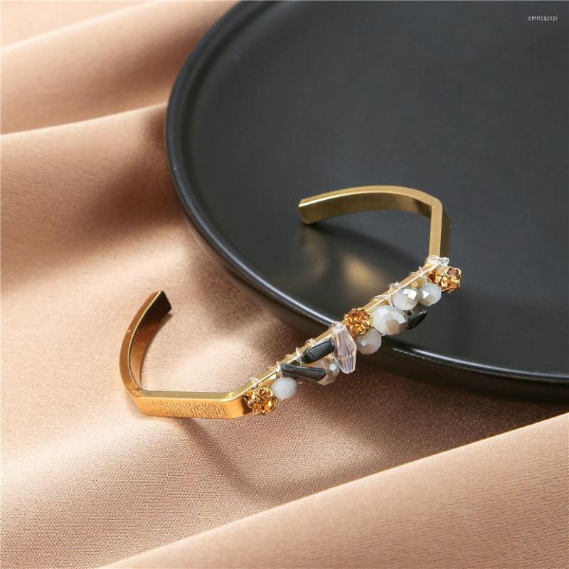

Bangle GSOLD Boho Hand Winding Crushed Stone Open Adjustable Bangles Polygonal Geometric Crystal For Women