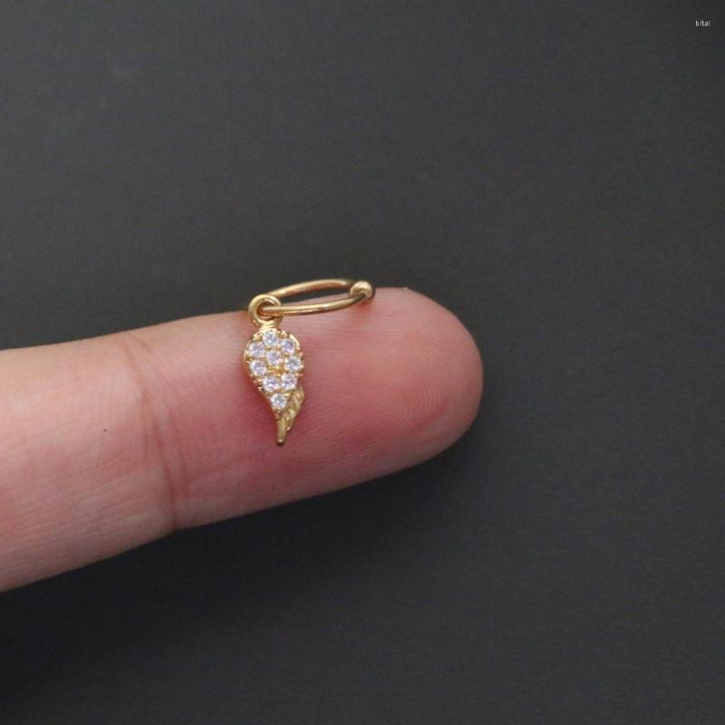 

Backs Earrings 1 PCS Cute Small Micro Pave CZ Feather Wing Charm Ear Cartilage Cuff Gold Color Steel Piercing Circle Earring Hoop Jewelry