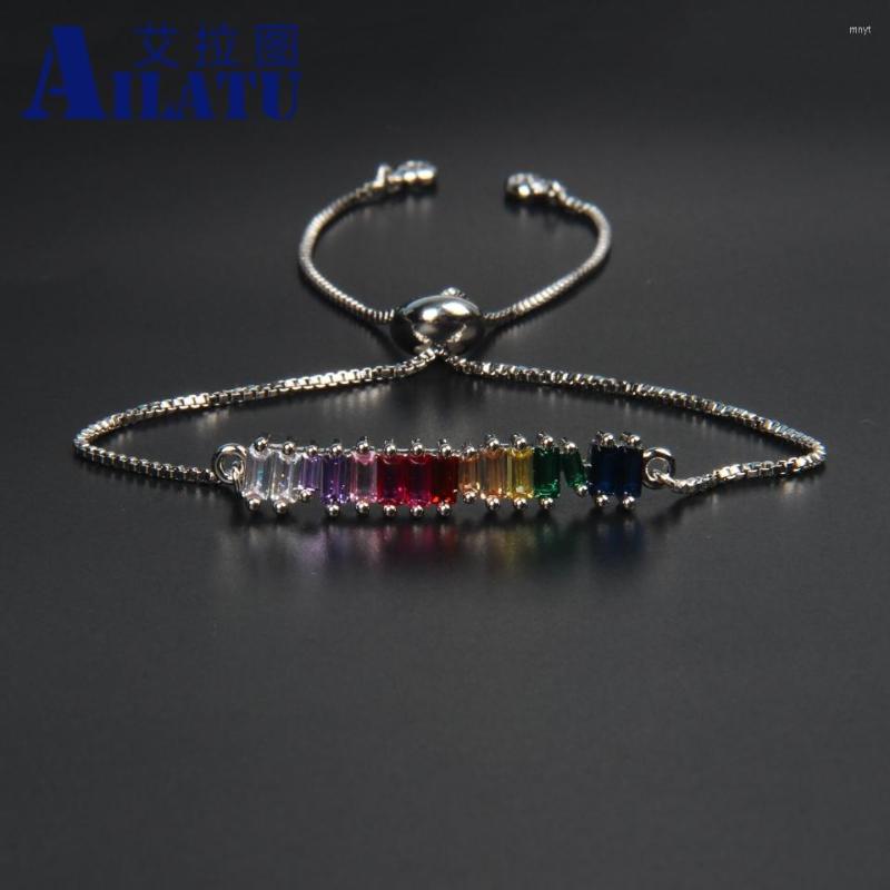 

Strand Ailatu Luxury Rainbow Cz Bar Chain Bracelet For Women Princess Cut Adjustable Link Jewelry