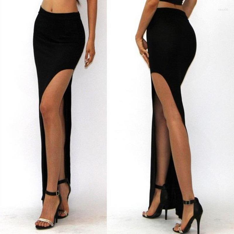 

Skirts Open Side Split Sexy Summer Novelty Women Lady Black High Waist Long Maxi, D003 gray