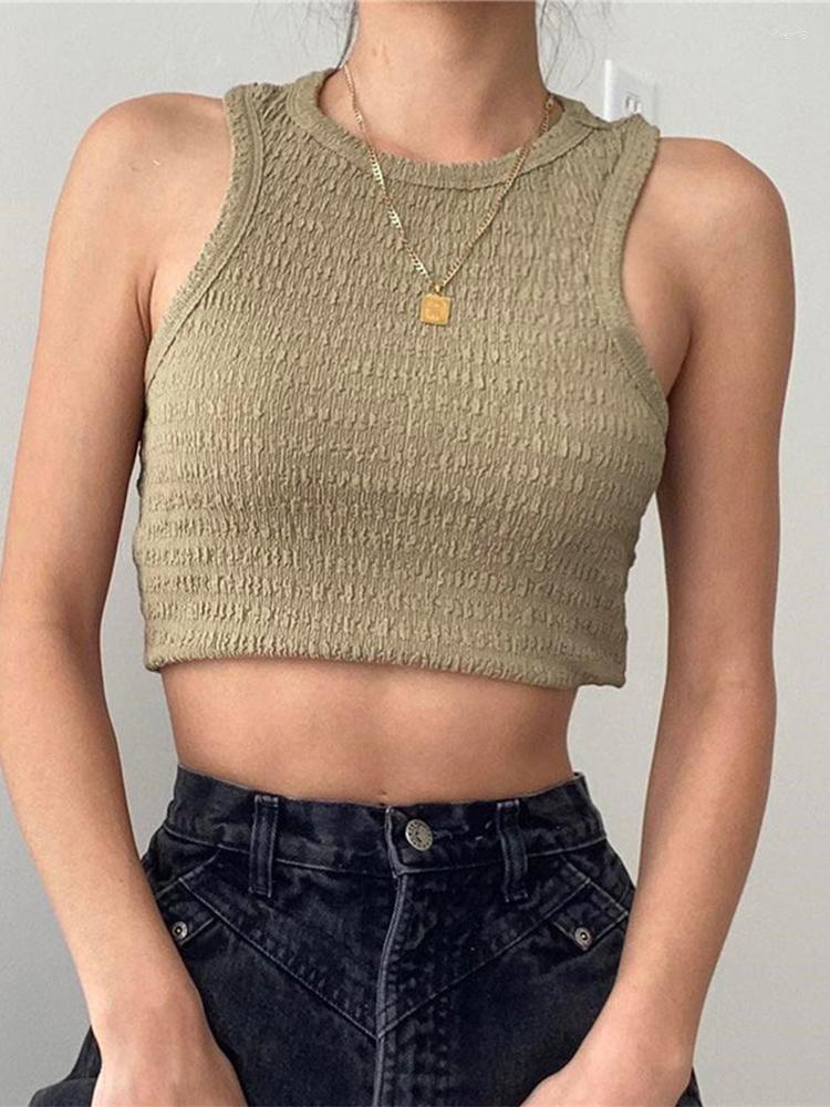 

Women' Tanks SEASONS Vintage Fitness Women Crop Tank Top Solid Basic Sleeveless Vest Casual Streetwear Summer Sporty Camis Tee Y2K, Khaki