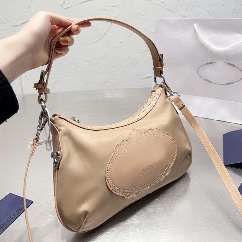 

Nylon Shoulder Bag Handbags Casual Women Crossbody Bags Zipper Closure Interior Zipper Pocket Silver Hardware Removable Leather Strap Ladies Armpit Handbag Purse, Black