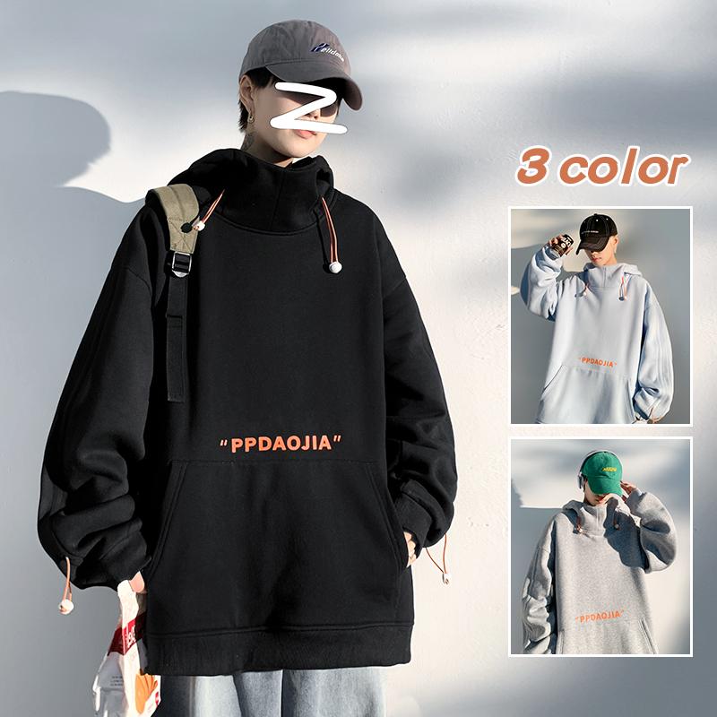 

Men's Hoodies & Sweatshirts Vintage Turtleneck For Mens Japanese Fashion Trends Harajuku Streetwear Teens Oversized Male Casual ClothingMen', Black