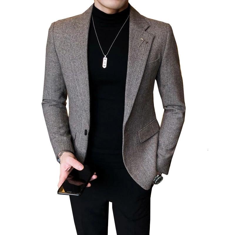 

Men's Suits & Blazers Latest Herringbone Brown Notched Lapel Single Button Suit Designer Costume Mariage Party Tuxedo Groom Wedding Slim Fit, Custom color