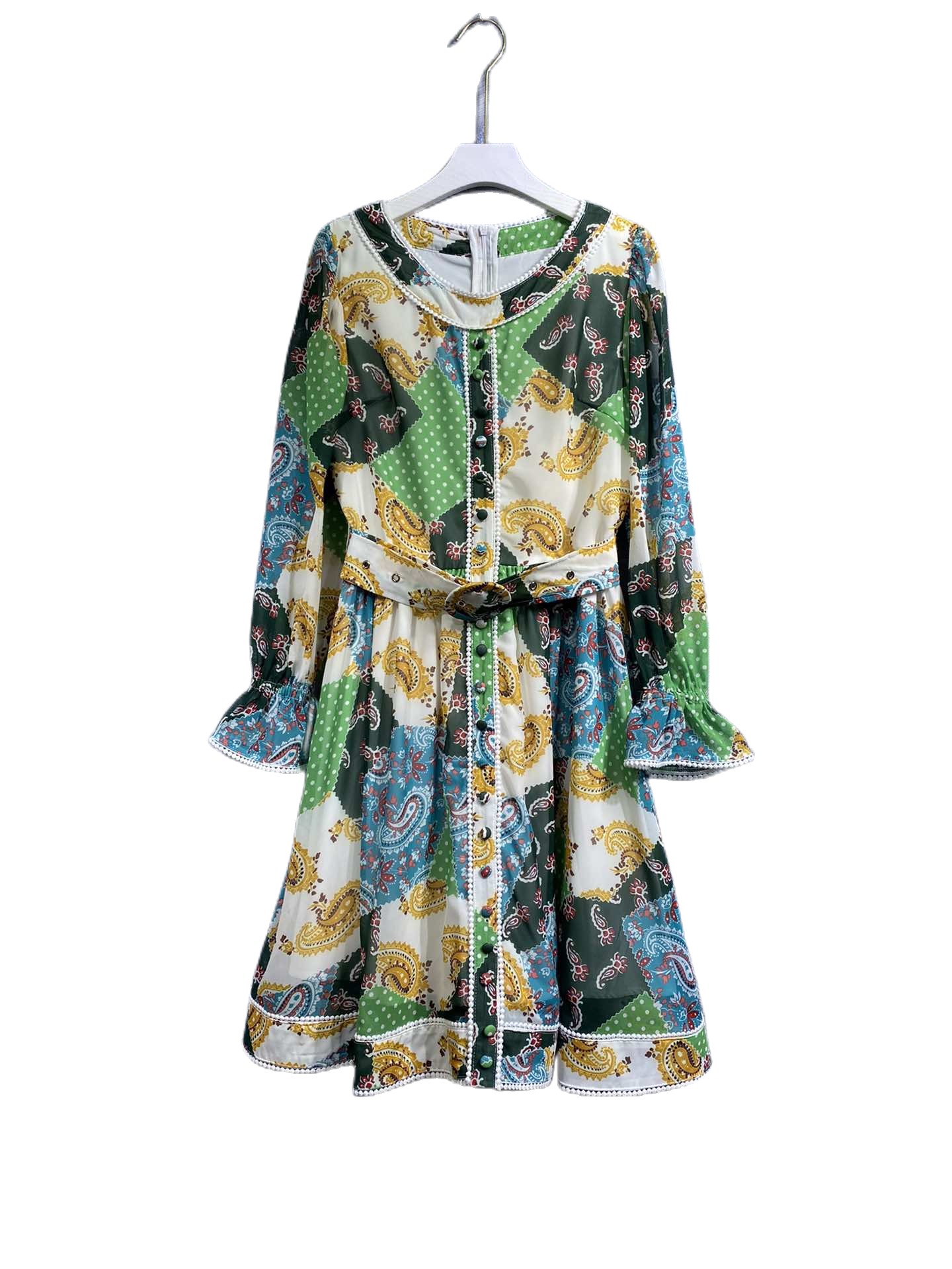 

23 Spring New Fashion New Round Neck Print Long Sleeve Dress, Customize