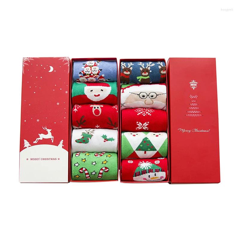 

Women Socks Women's Snowflake Deer Printed Cotton Casual Ladies Female Girl Men Christmas Gift Box Hosiery  EUR 35-40 Meia