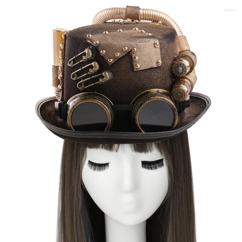 

Berets Steampunk Men Hat With Goggles Gay Top Bowler Vintage Halloween Gothic Carnival Nightclub H7EF, Gold
