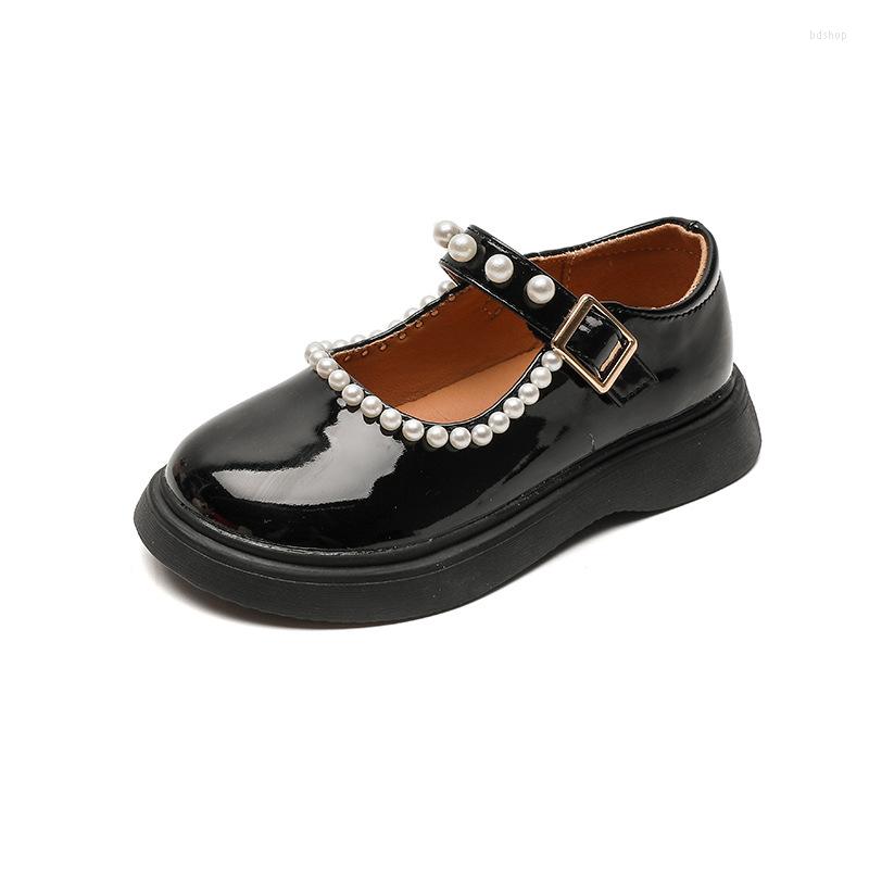 

Flat Shoes Children Leather Fashion Princess Pearl Sport Girl Kids Casual Child Soft Spring Autumn Loafers Shallow Solid, Bg 381 black