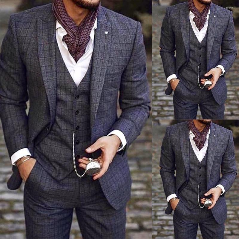 

Men's Suits Three-pieces Business Casual Men Custom Made Checkered Single Breasted Party Suit, Black