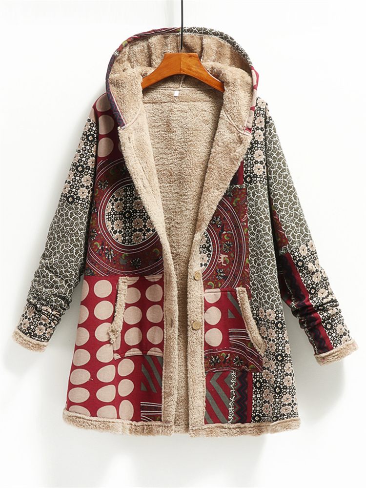 

Women's Down Parkas Winter Coat for Women Plus Size Parka Large Plaid Hood Female Warm Velvet with Pocket Button Fat 2XL 3XL 4XL 5XL 221207, Color 4