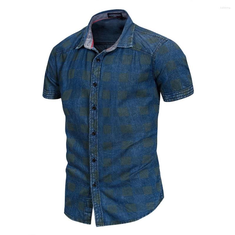 

Men's Casual Shirts Brand Plus Size Classic Plaid Business Men's Short Sleeve Dress Mens Turn-Down Collar Shirt Summer, Blue