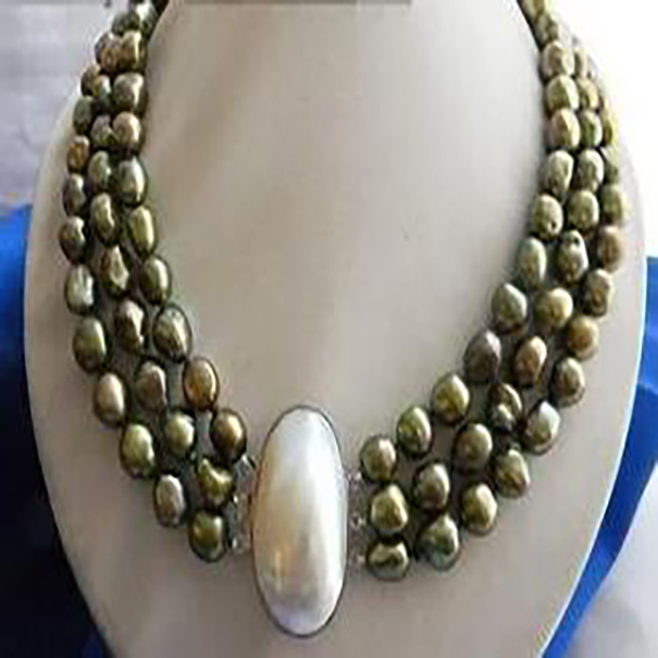 

Charming Jewelry 3strands 18'' 10mm Green Baroque Freshwater Pearl Necklace