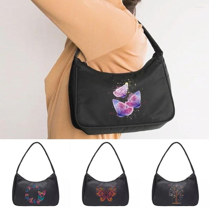 

Evening Bags Female Shoulder Bag Nylon Underarm Niche Design Simple Handbags For Women Coin Purse Butterfly Print Mobile Phone Organizer, Black