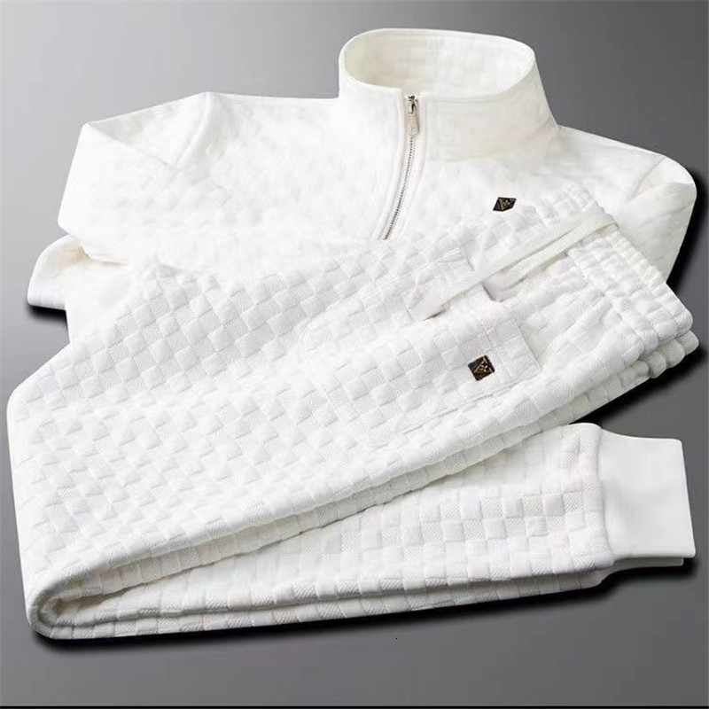 

Men's Tracksuits White men's spring and autumn light luxury fashion zipper jacket top casual streetwear trousers plaid 221207, White suit