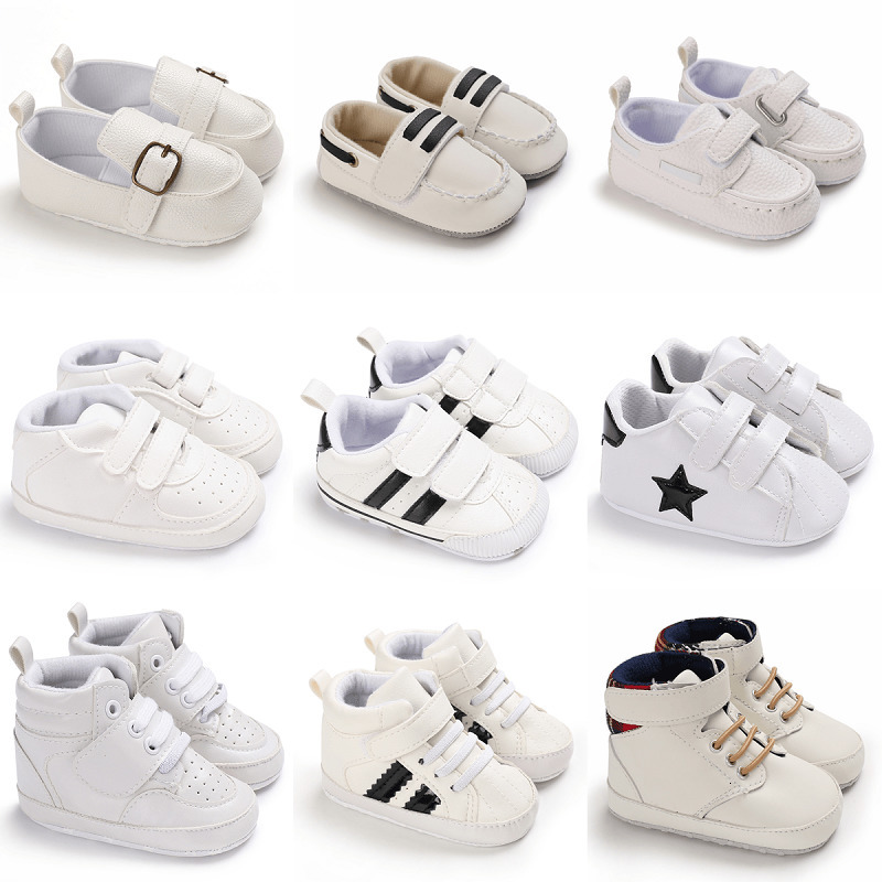 

First Walkers Boys and Girls Baby Shoes White Themed Casual Sports Walker Bed Comfort Soft Sole Toddler Shower 221208, B299 white