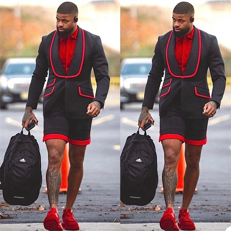 

Men's Suits Summer Short Men 2 Pieces Designer Red And Black Party Suit Fashion Casual Business One Button Peaked Lapel Blazer