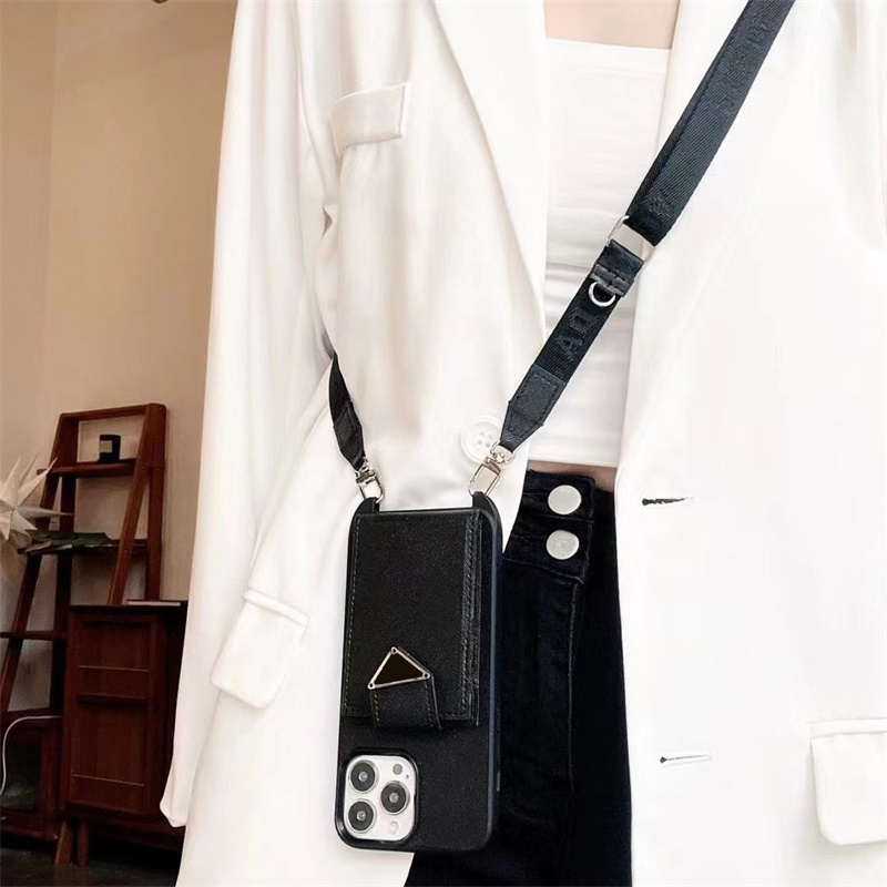 

Womens Luxury Phonecase With Card Pocket Designer Letter Phone Case Fashion Crossbody Phone Shells For Iphone 14 Pro Max 13 Pro Max 12, Black