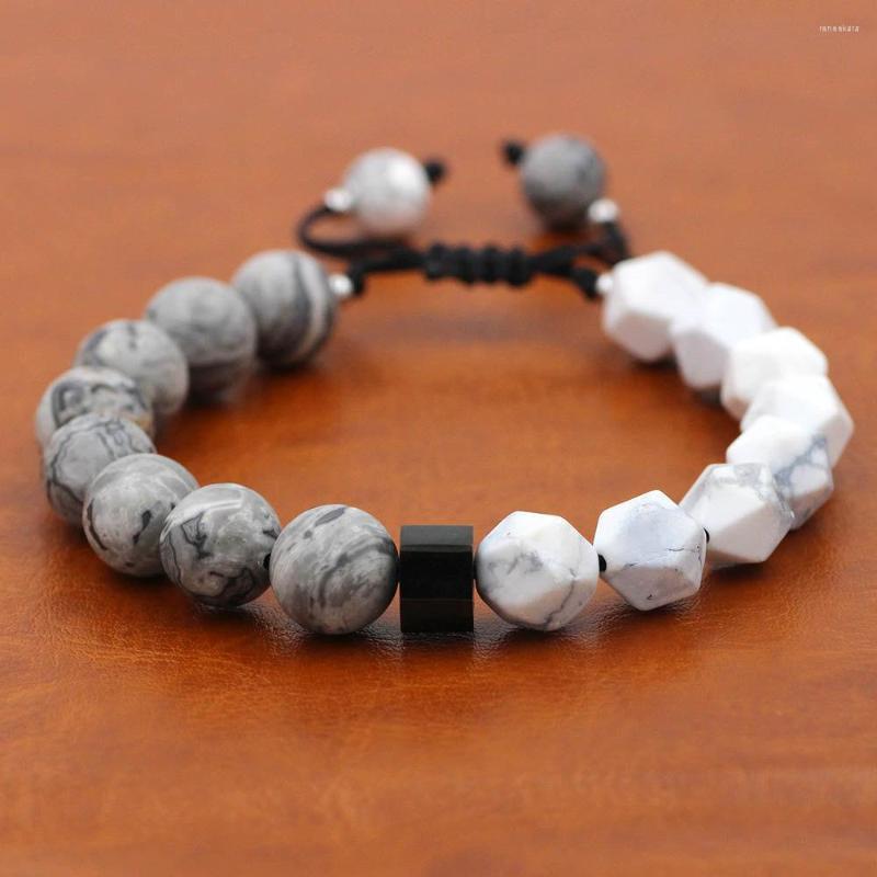 

Strand Stainless Steel Geometry Stone Bracelet Map Natrual Beads Bracelets Men Women Braid Rope Pulseras Hombres Jewelry Gift