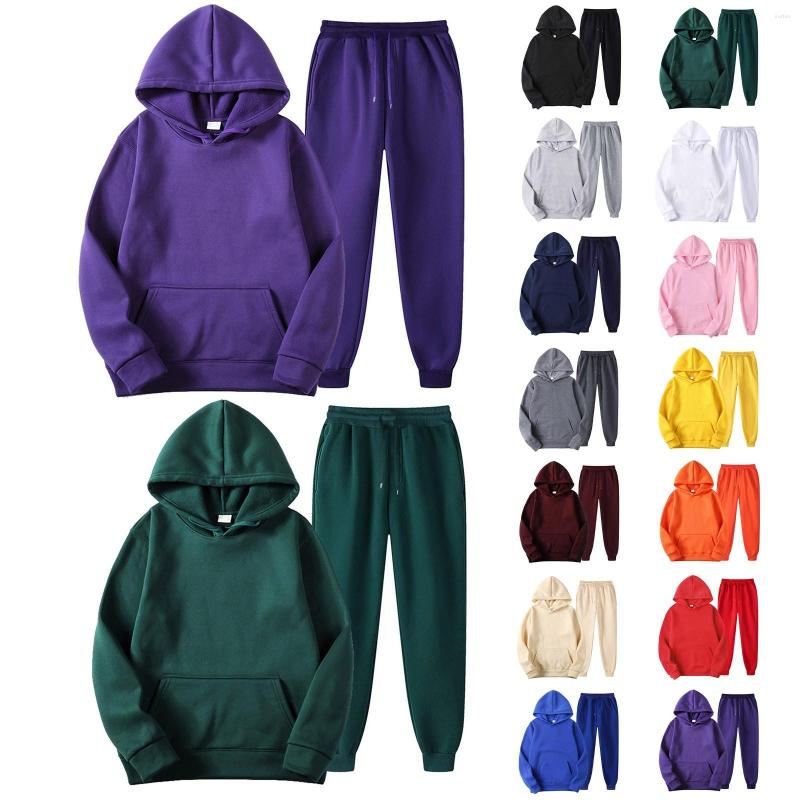 

Men's Tracksuits 2022 Solid Men's Tracksuit Hooded Pullover Sweatpants Sports Suit Casual Jogger Sportswear 2 Piece Male Fleece, Navy